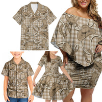 Beige Hawaii Palaka Cowboy Family Matching Off Shoulder Short Dress and Hawaiian Shirt Hawaiian Paniolo Festival Spirit LT19 - Polynesian Pride