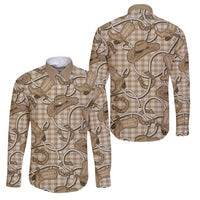 Beige Hawaii Palaka Cowboy Family Matching Off Shoulder Short Dress and Hawaiian Shirt Hawaiian Paniolo Festival Spirit LT19 Dad's Shirt - Long Sleeve Beige - Polynesian Pride