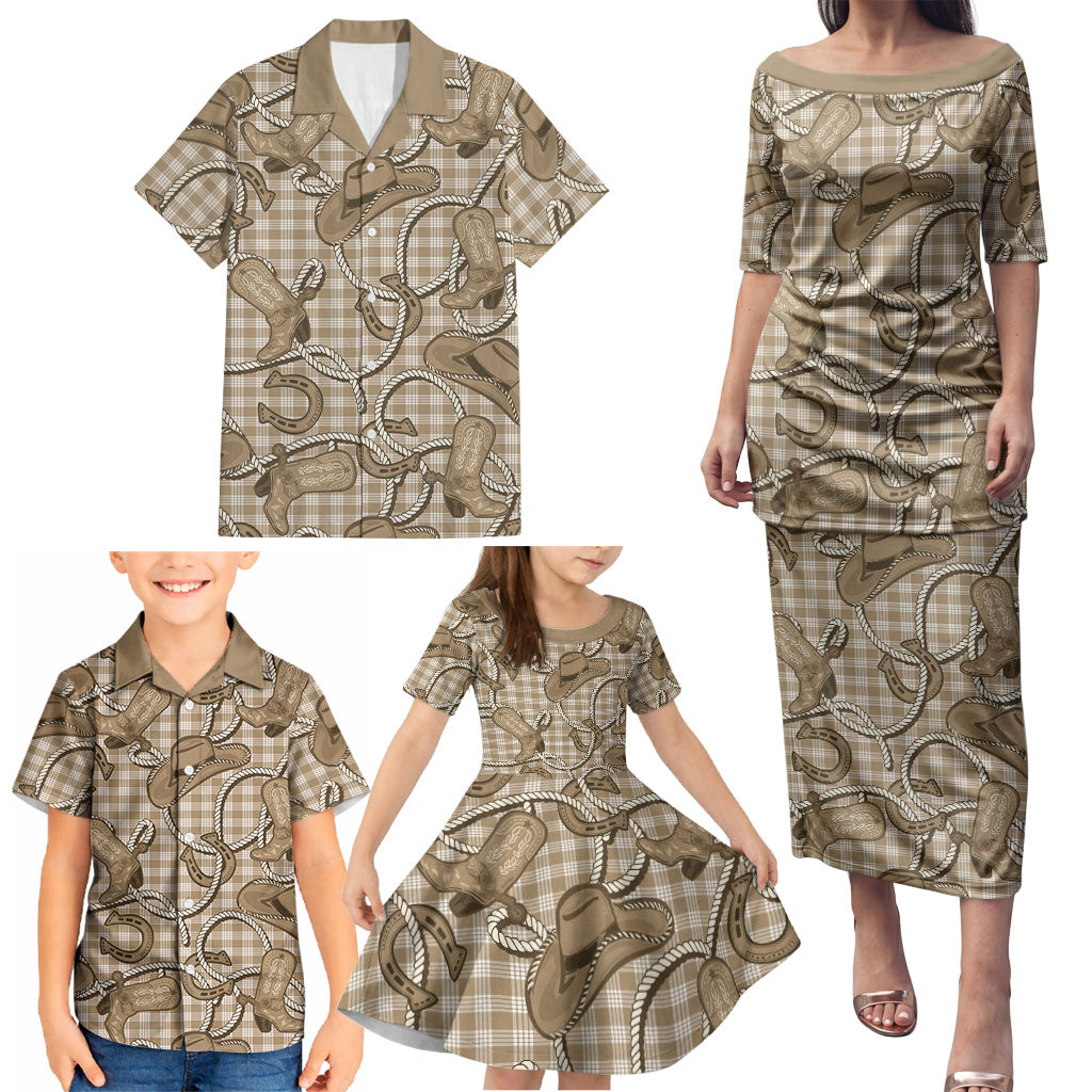 Beige Hawaii Palaka Cowboy Family Matching Puletasi and Hawaiian Shirt Hawaiian Paniolo Festival Spirit LT19 - Polynesian Pride