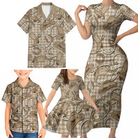 Beige Hawaii Palaka Cowboy Family Matching Short Sleeve Bodycon Dress and Hawaiian Shirt Hawaiian Paniolo Festival Spirit LT19 - Polynesian Pride