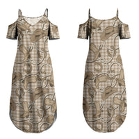 Beige Hawaii Palaka Cowboy Family Matching Summer Maxi Dress and Hawaiian Shirt Hawaiian Paniolo Festival Spirit LT19 Mom's Dress Beige - Polynesian Pride
