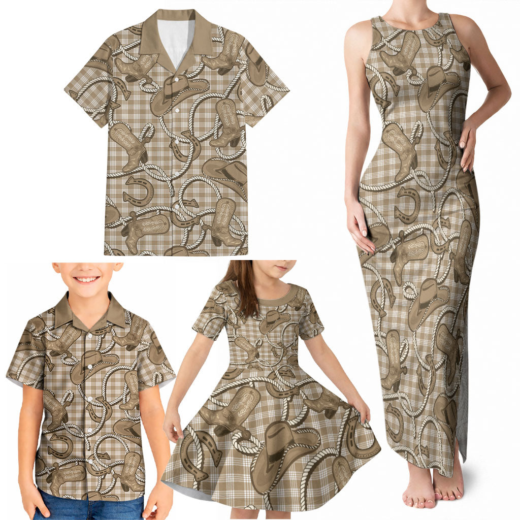 Beige Hawaii Palaka Cowboy Family Matching Tank Maxi Dress and Hawaiian Shirt Hawaiian Paniolo Festival Spirit LT19 - Polynesian Pride