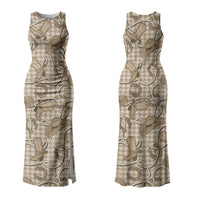 Beige Hawaii Palaka Cowboy Family Matching Tank Maxi Dress and Hawaiian Shirt Hawaiian Paniolo Festival Spirit LT19 Mom's Dress Beige - Polynesian Pride