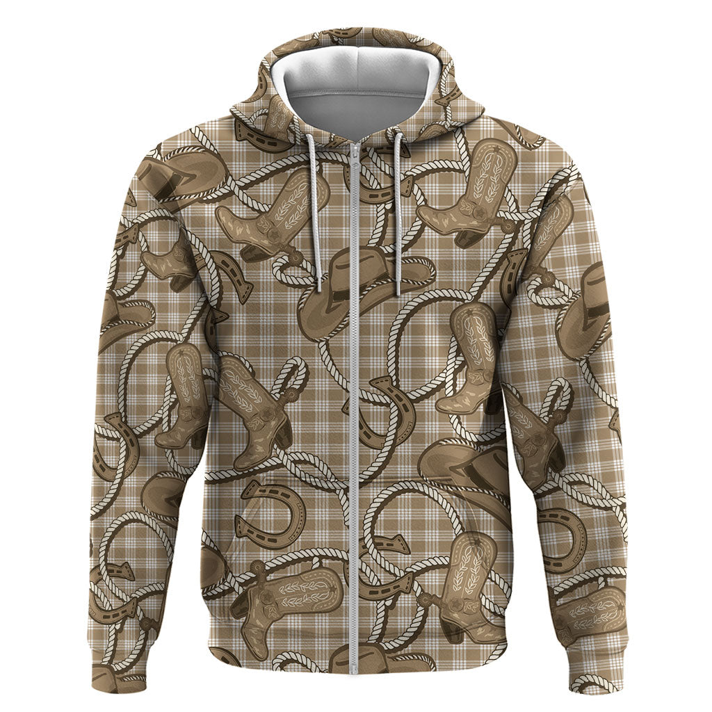 Beige Hawaii Palaka Cowboy Hoodie Hawaiian Paniolo Festival Spirit LT19 Zip Hoodie Beige - Polynesian Pride