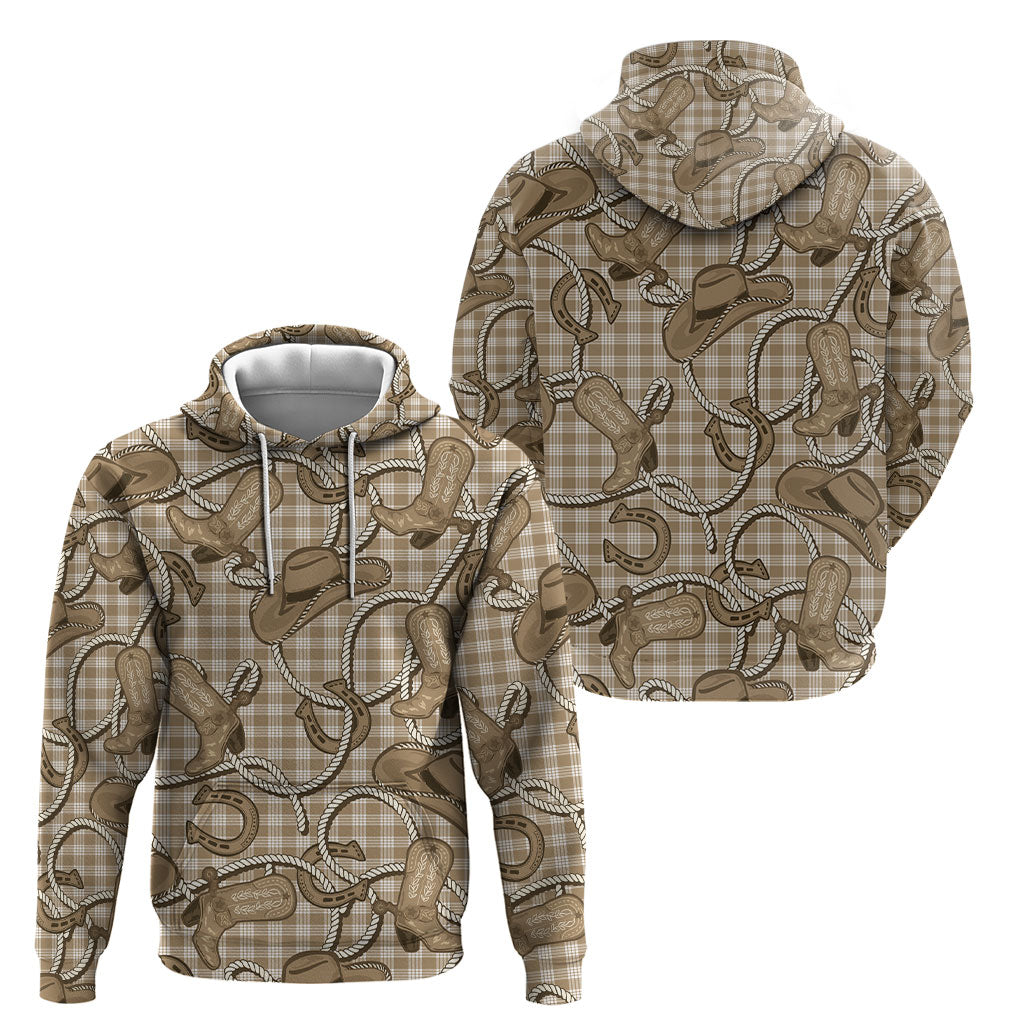 Beige Hawaii Palaka Cowboy Hoodie Hawaiian Paniolo Festival Spirit LT19 - Polynesian Pride