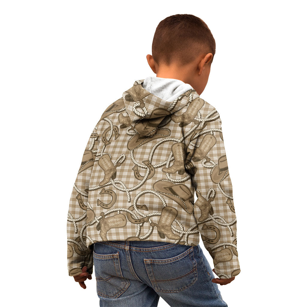 Beige Hawaii Palaka Cowboy Kid Hoodie Hawaiian Paniolo Festival Spirit LT19 - Polynesian Pride