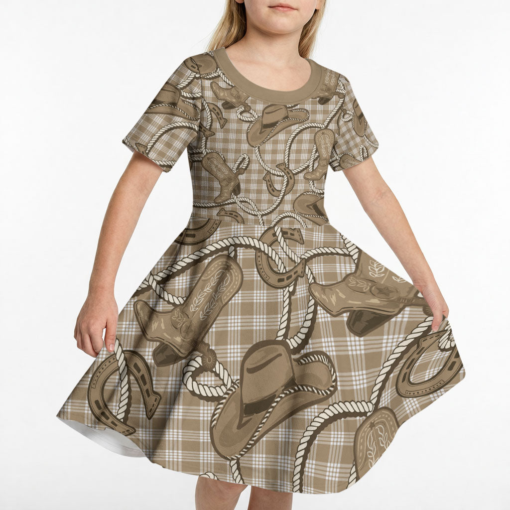 Beige Hawaii Palaka Cowboy Kid Short Sleeve Dress Hawaiian Paniolo Festival Spirit LT19 - Polynesian Pride