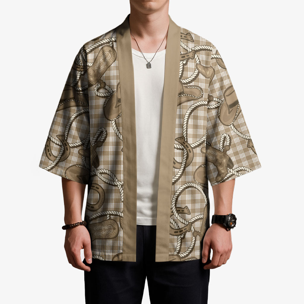 Beige Hawaii Palaka Cowboy Kimono Hawaiian Paniolo Festival Spirit LT19 - Polynesian Pride