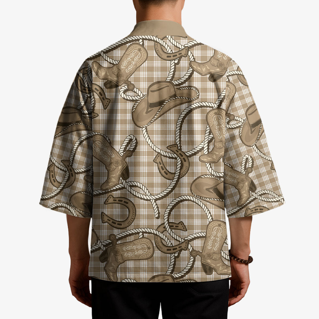 Beige Hawaii Palaka Cowboy Kimono Hawaiian Paniolo Festival Spirit LT19 - Polynesian Pride