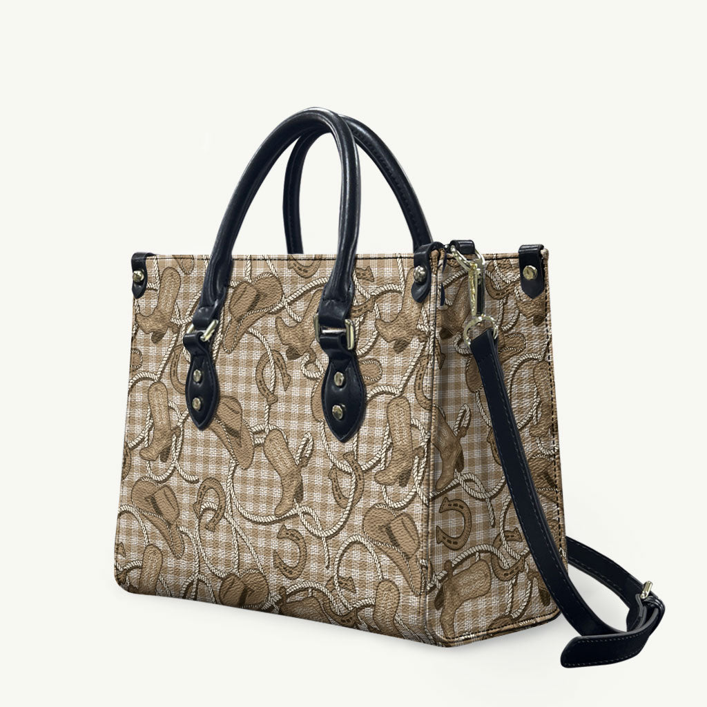 Beige Hawaii Palaka Cowboy Leather Bag Hawaiian Paniolo Festival Spirit LT19 Beige - Polynesian Pride