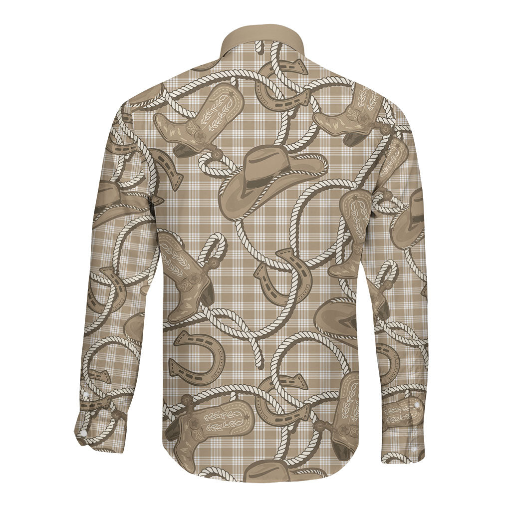 Beige Hawaii Palaka Cowboy Long Sleeve Button Shirt Hawaiian Paniolo Festival Spirit LT19 - Polynesian Pride