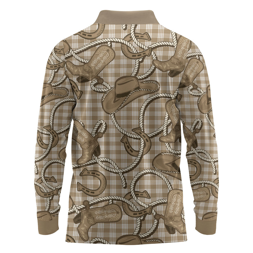 Beige Hawaii Palaka Cowboy Long Sleeve Polo Shirt Hawaiian Paniolo Festival Spirit LT19 - Polynesian Pride