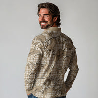 Beige Hawaii Palaka Cowboy Long Sleeve Polo Shirt Hawaiian Paniolo Festival Spirit LT19 - Polynesian Pride