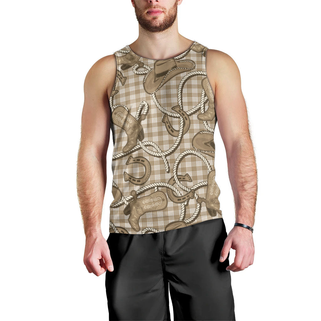 Beige Hawaii Palaka Cowboy Men Tank Top Hawaiian Paniolo Festival Spirit LT19 - Polynesian Pride