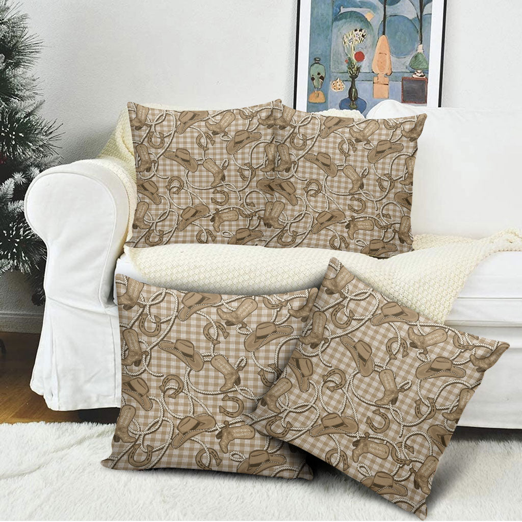 Beige Hawaii Palaka Cowboy Pillow Cover Hawaiian Paniolo Festival Spirit LT19 - Polynesian Pride