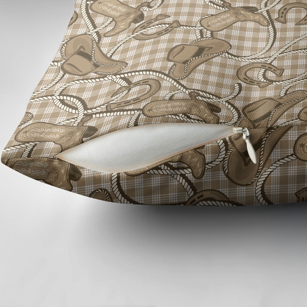 Beige Hawaii Palaka Cowboy Pillow Cover Hawaiian Paniolo Festival Spirit LT19 - Polynesian Pride