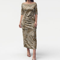 Beige Hawaii Palaka Cowboy Puletasi Hawaiian Paniolo Festival Spirit LT19 Long Dress Beige - Polynesian Pride
