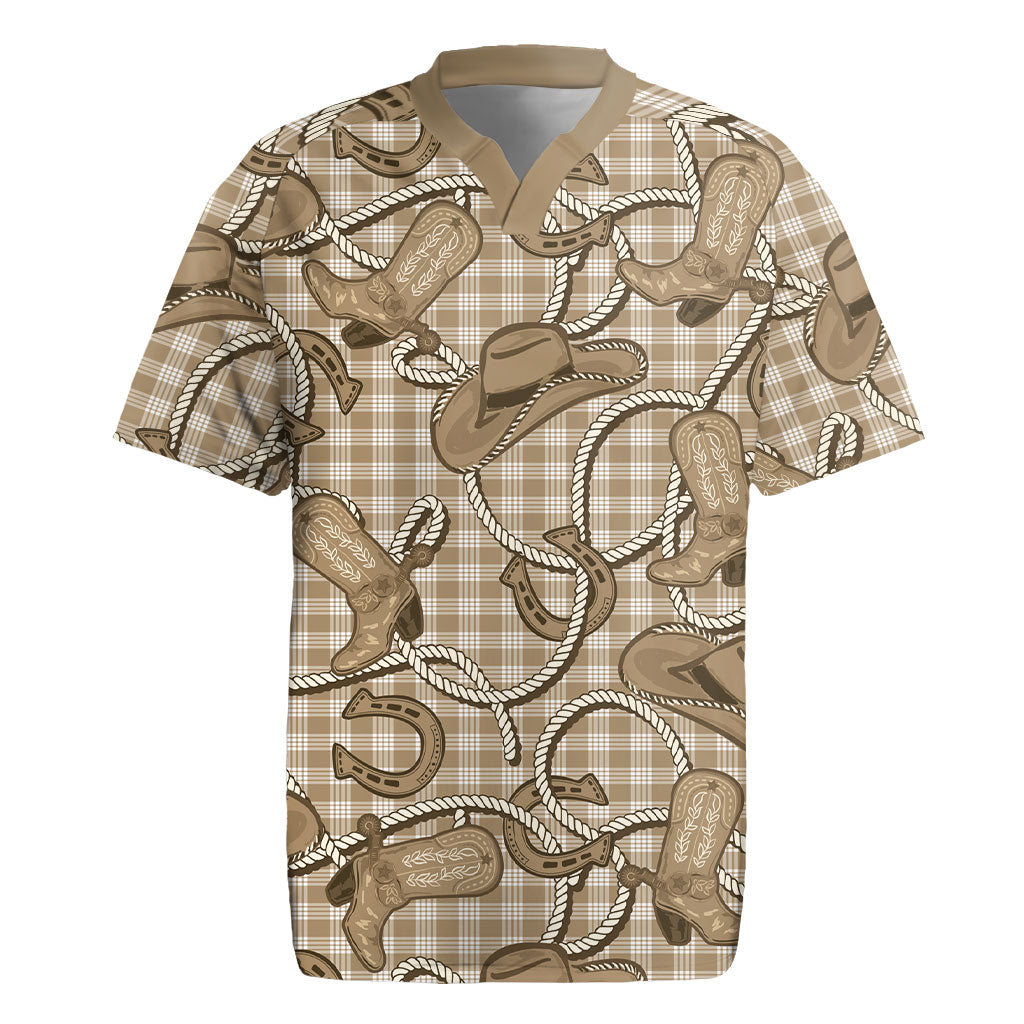 Beige Hawaii Palaka Cowboy Rugby Jersey Hawaiian Paniolo Festival Spirit LT19 Beige - Polynesian Pride