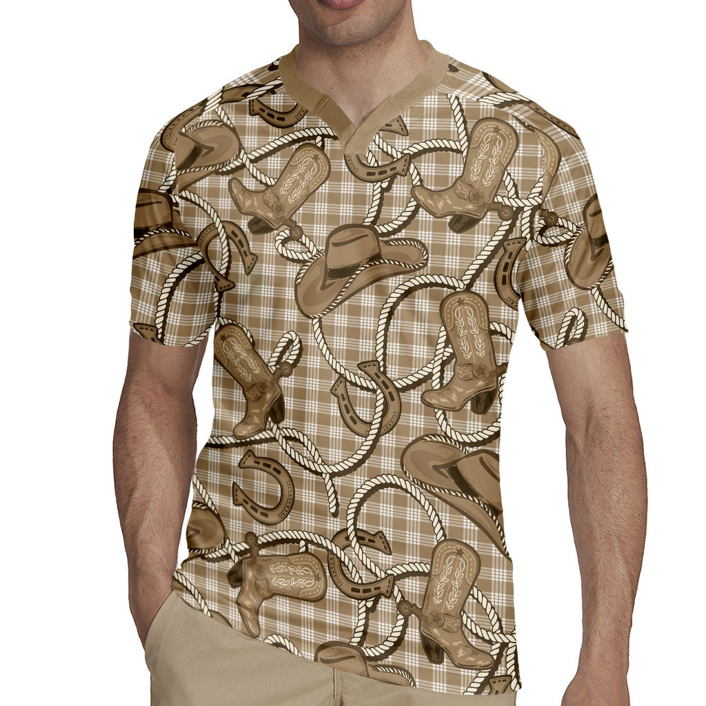 Beige Hawaii Palaka Cowboy Rugby Jersey Hawaiian Paniolo Festival Spirit LT19 - Polynesian Pride