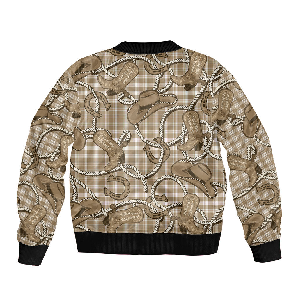 Beige Hawaii Palaka Cowboy Sleeve Zip Bomber Jacket Hawaiian Paniolo Festival Spirit LT19 - Polynesian Pride