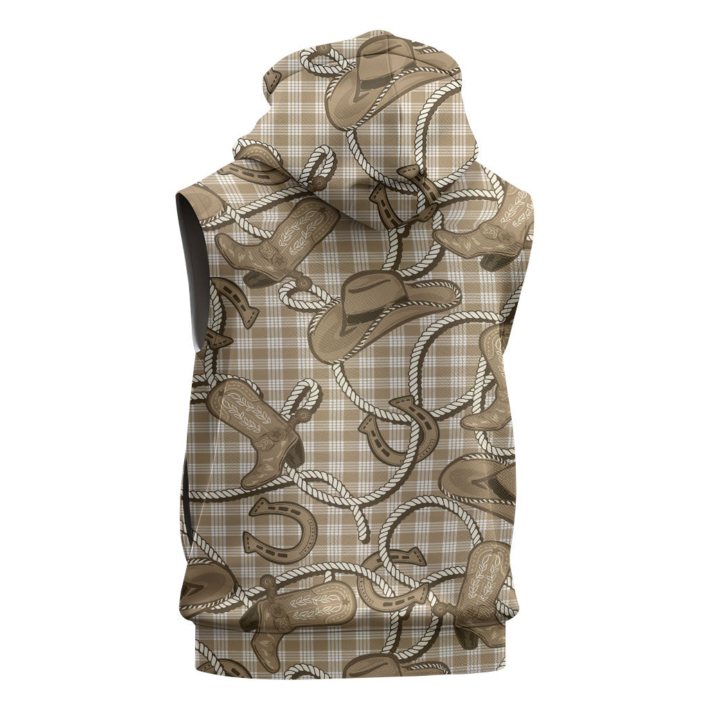 Beige Hawaii Palaka Cowboy Sleeveless Zip Hoodie Hawaiian Paniolo Festival Spirit LT19 - Polynesian Pride