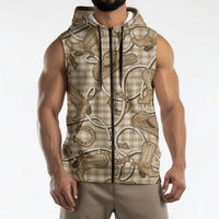 Beige Hawaii Palaka Cowboy Sleeveless Zip Hoodie Hawaiian Paniolo Festival Spirit LT19 - Polynesian Pride