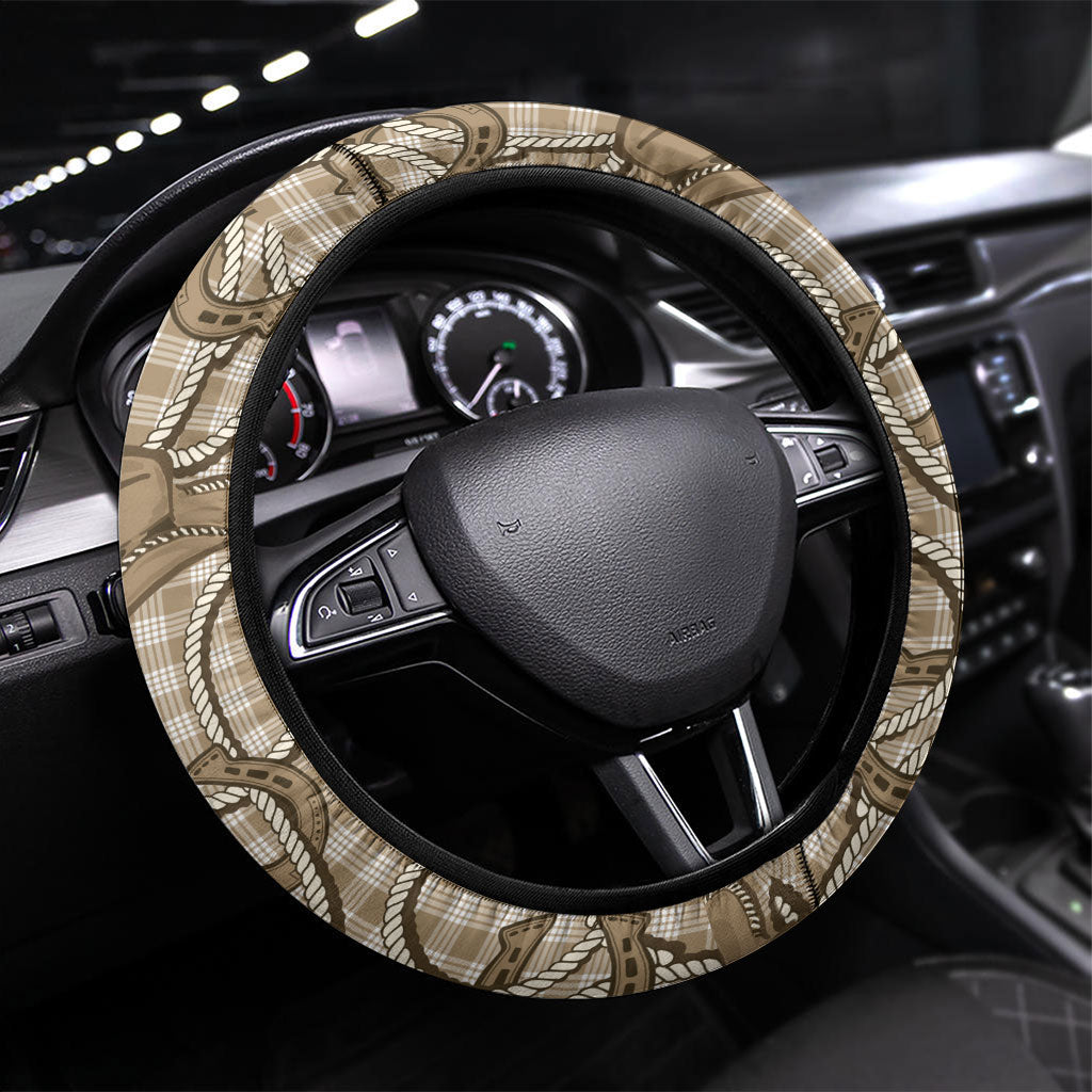 Beige Hawaii Palaka Cowboy Steering Wheel Cover Hawaiian Paniolo Festival Spirit LT19 Universal Fit Beige - Polynesian Pride