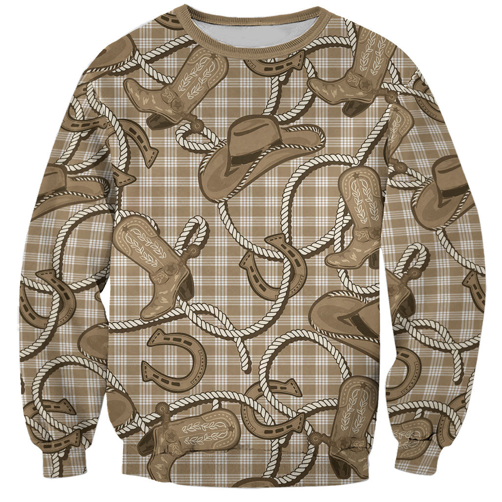 Beige Hawaii Palaka Cowboy Sweatshirt Hawaiian Paniolo Festival Spirit LT19 Unisex Beige - Polynesian Pride