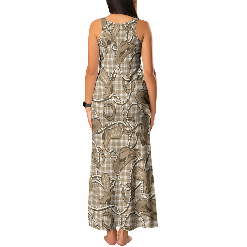 Beige Hawaii Palaka Cowboy Tank Maxi Dress Hawaiian Paniolo Festival Spirit LT19 - Polynesian Pride