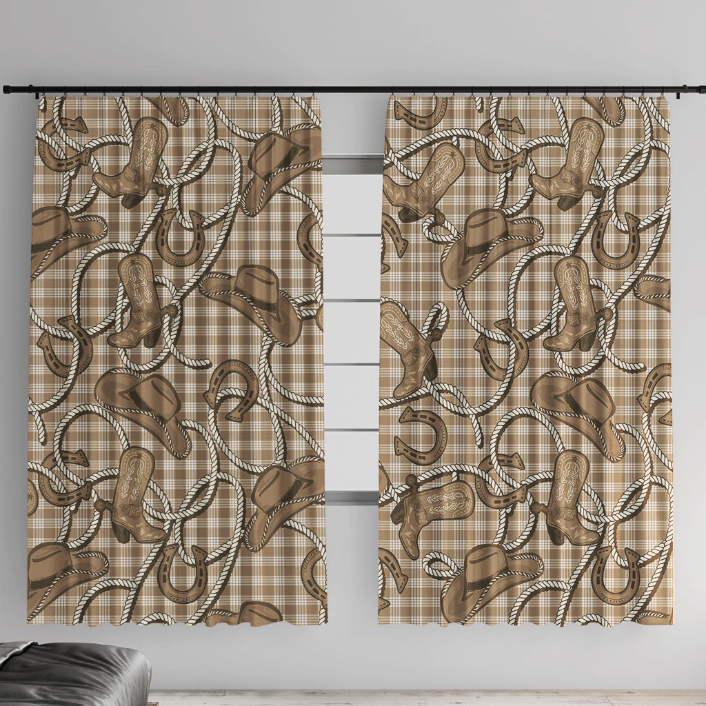 Beige Hawaii Palaka Cowboy Window Curtain Hawaiian Paniolo Festival Spirit LT19 With Hooks Beige - Polynesian Pride