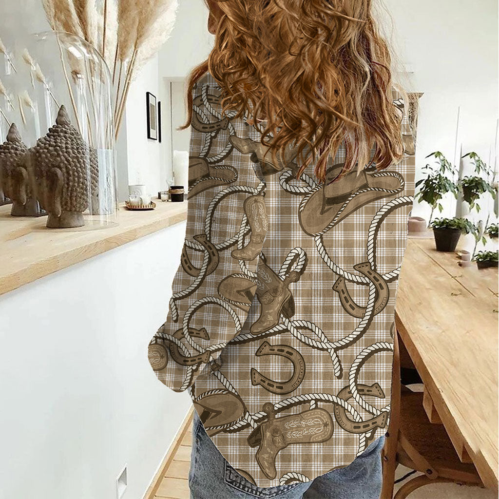 Beige Hawaii Palaka Cowboy Women Casual Shirt Hawaiian Paniolo Festival Spirit LT19 - Polynesian Pride