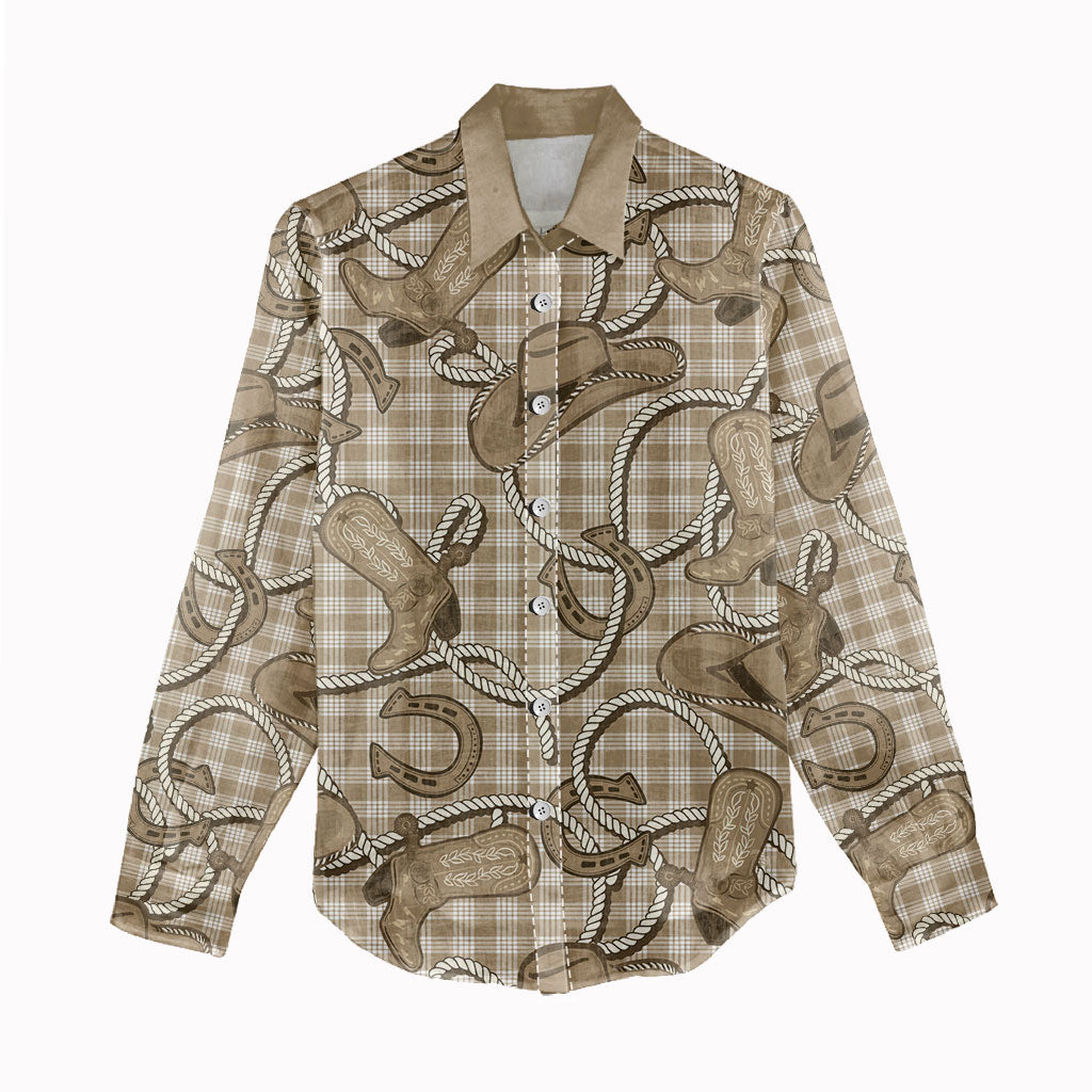 Beige Hawaii Palaka Cowboy Women Casual Shirt Hawaiian Paniolo Festival Spirit LT19 - Polynesian Pride