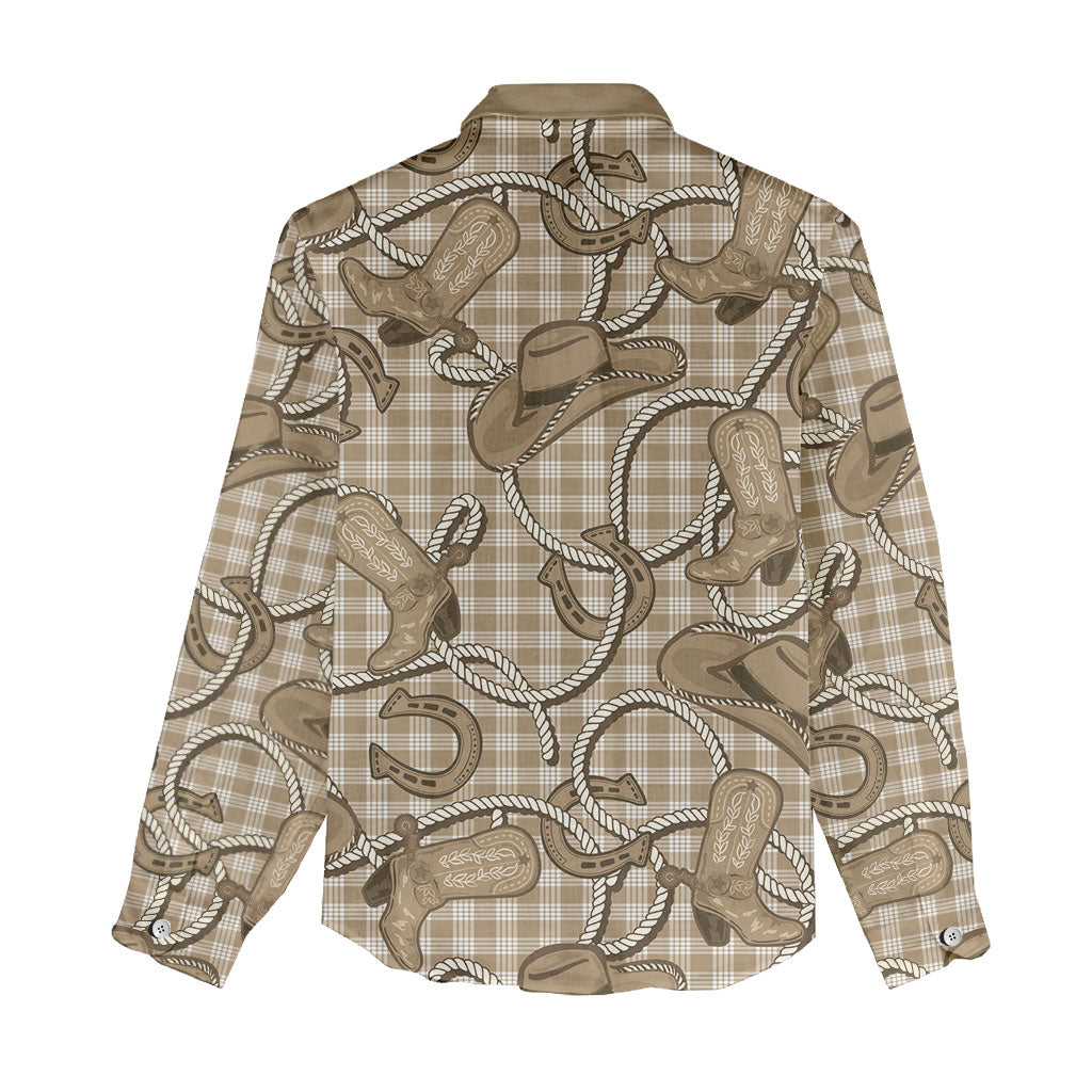 Beige Hawaii Palaka Cowboy Women Casual Shirt Hawaiian Paniolo Festival Spirit LT19 - Polynesian Pride