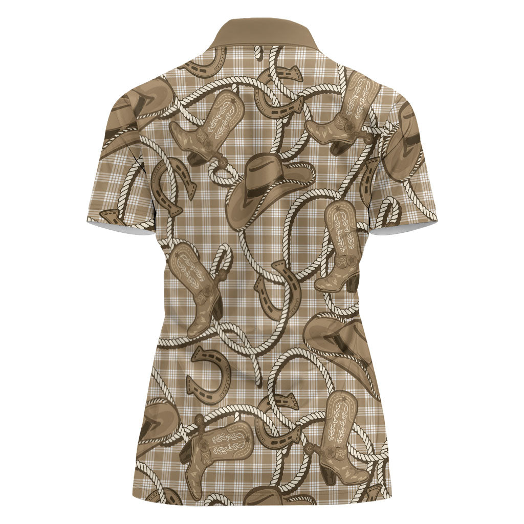 Beige Hawaii Palaka Cowboy Women Polo Shirt Hawaiian Paniolo Festival Spirit LT19 - Polynesian Pride