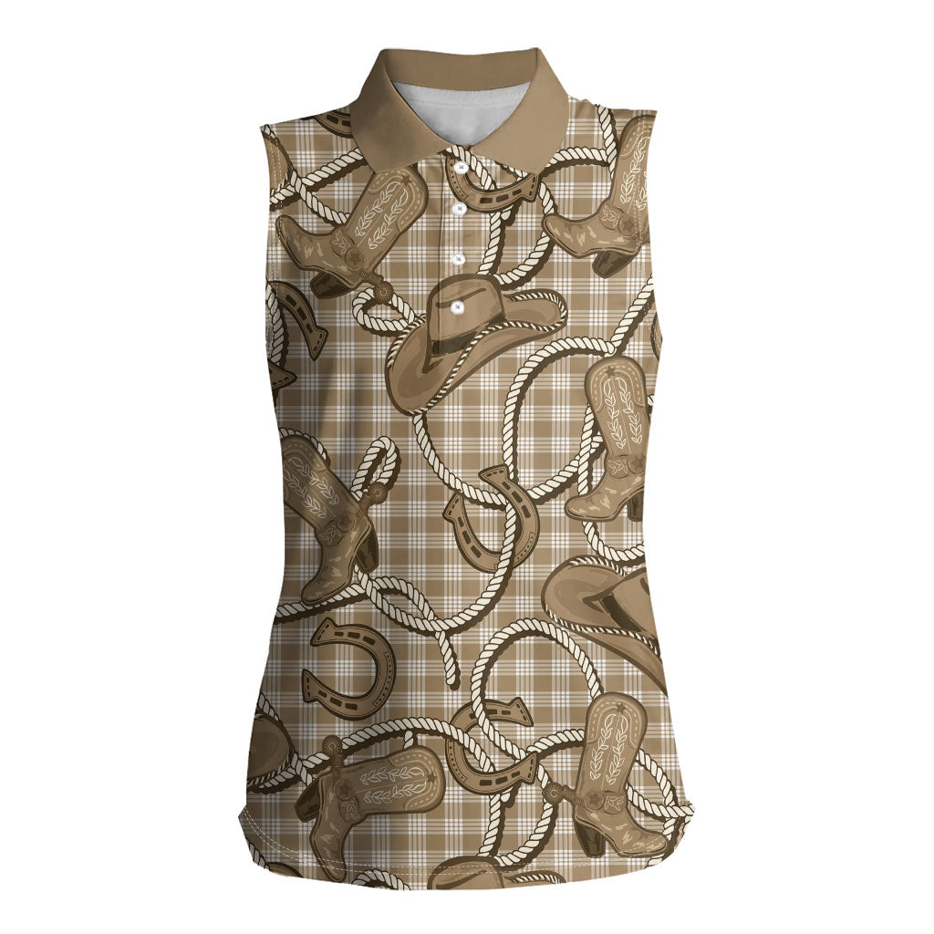 Beige Hawaii Palaka Cowboy Women Sleeveless Polo Shirt Hawaiian Paniolo Festival Spirit LT19 Female Beige - Polynesian Pride