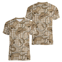 Beige Hawaii Palaka Cowboy Women V-Neck T-Shirt Hawaiian Paniolo Festival Spirit LT19 - Polynesian Pride