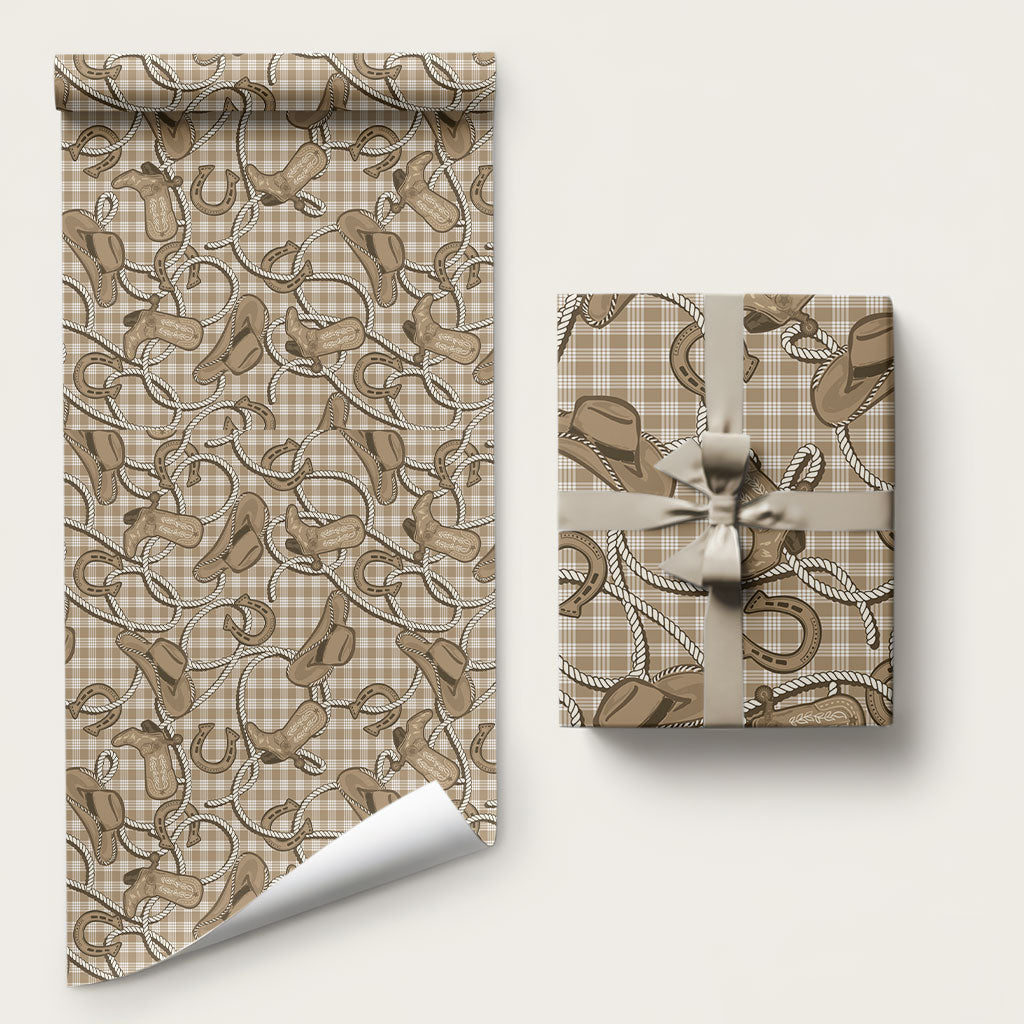 Beige Hawaii Palaka Cowboy Wrapping Paper Hawaiian Paniolo Festival Spirit LT19 58" × 23" Beige - Polynesian Pride