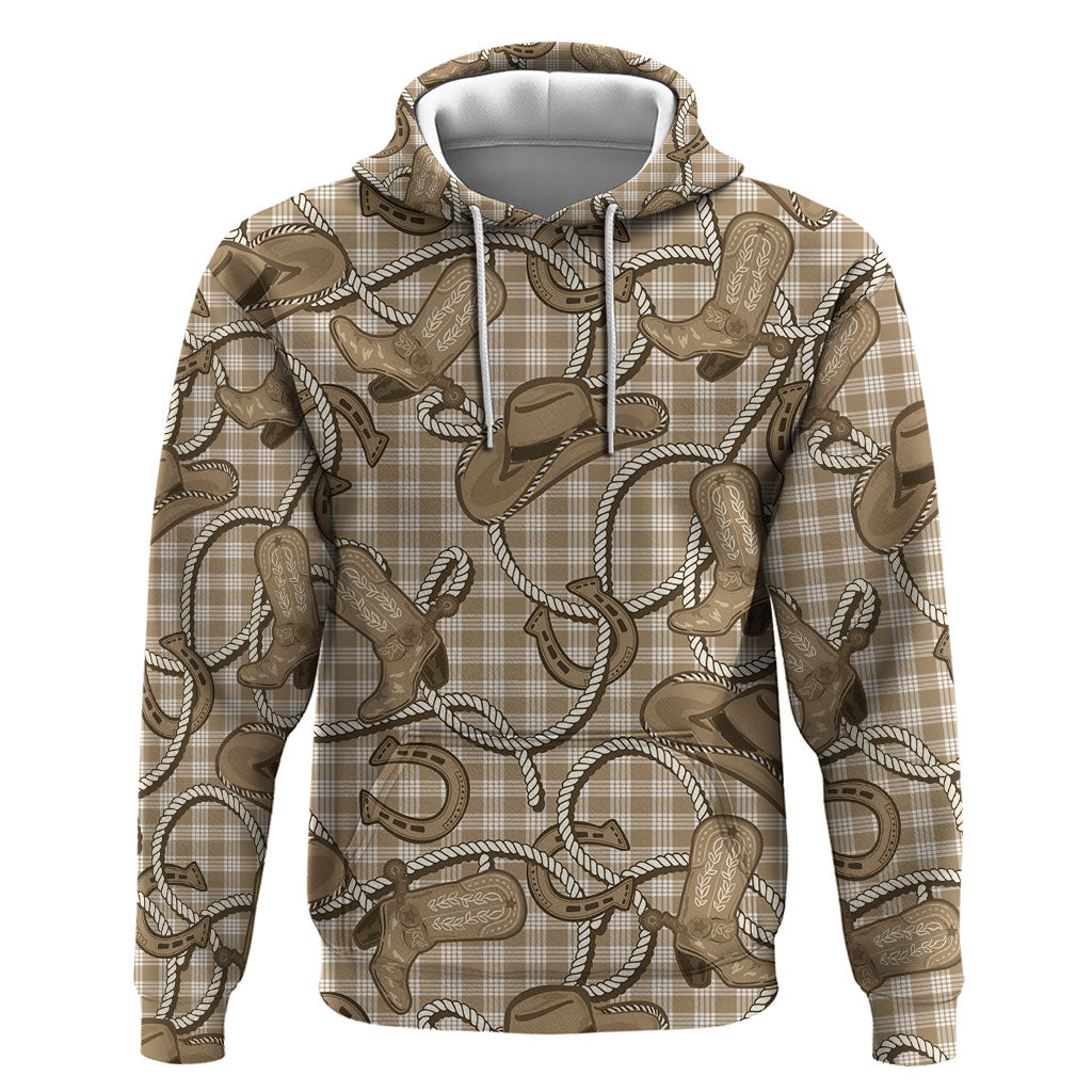 Beige Hawaii Palaka Cowboy Zip Hoodie Hawaiian Paniolo Festival Spirit LT19 Pullover Hoodie Beige - Polynesian Pride