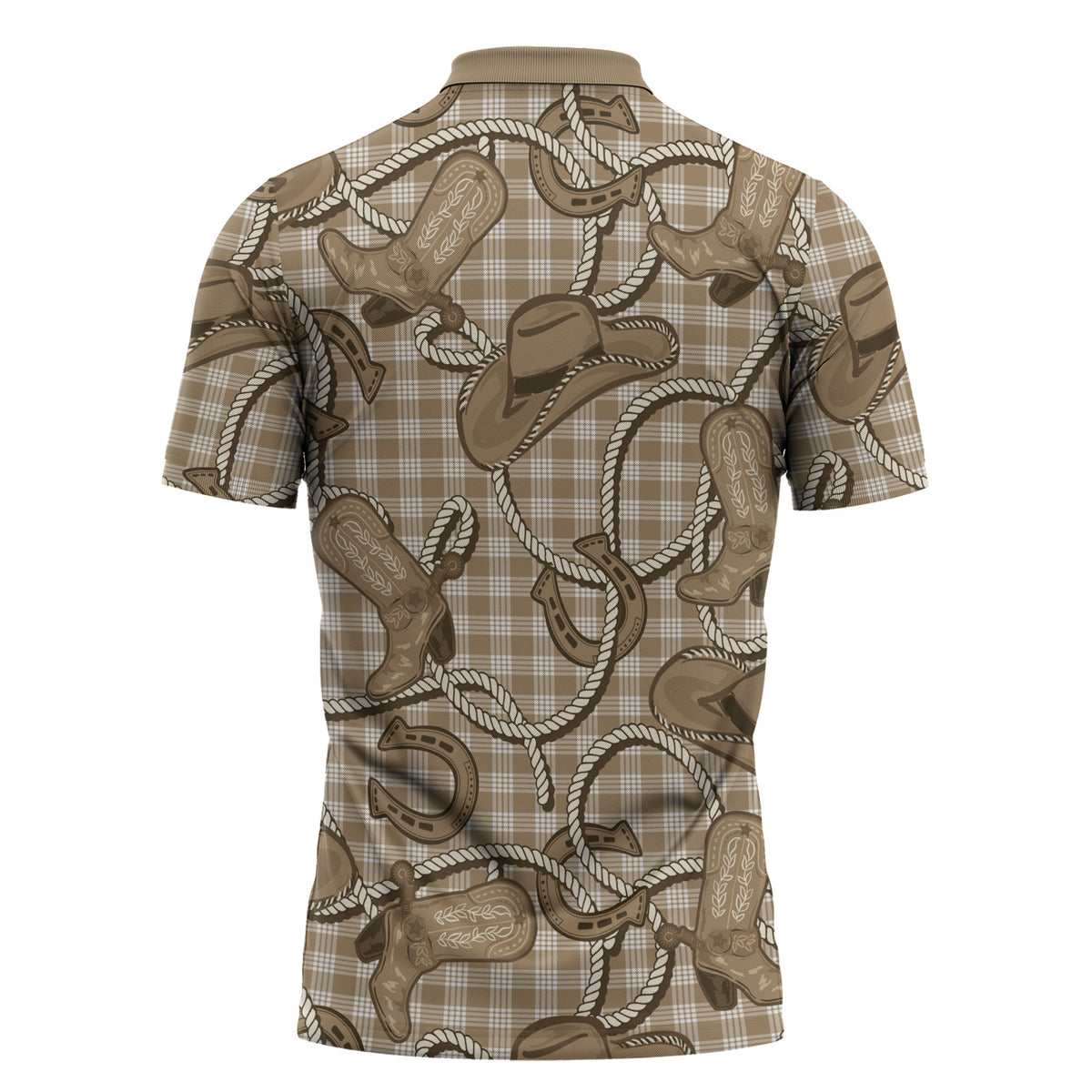 Beige Hawaii Palaka Cowboy Zipper Polo Shirt Hawaiian Paniolo Festival Spirit LT19 - Polynesian Pride
