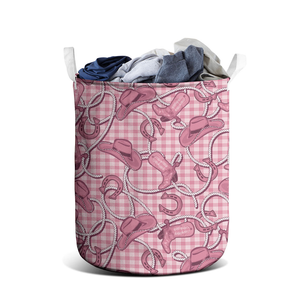 Pink Hawaii Palaka Cowboy Laundry Basket Hawaiian Paniolo Festival Spirit LT19 - Polynesian Pride