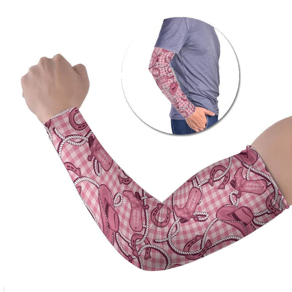 Pink Hawaii Palaka Cowboy Arm Sleeves Hawaiian Paniolo Festival Spirit LT19 Set of 2 Pink - Polynesian Pride