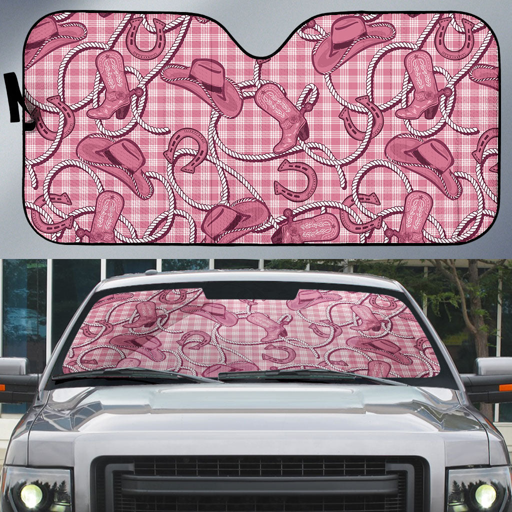 Pink Hawaii Palaka Cowboy Auto Sun Shade Hawaiian Paniolo Festival Spirit LT19 Pink - Polynesian Pride