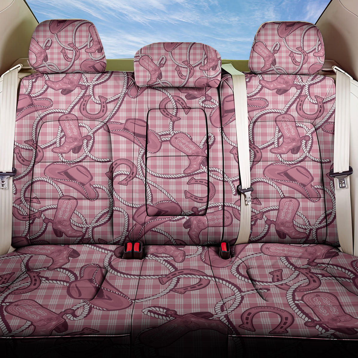 Pink Hawaii Palaka Cowboy Back Car Seat Cover Hawaiian Paniolo Festival Spirit LT19 One Size Pink - Polynesian Pride