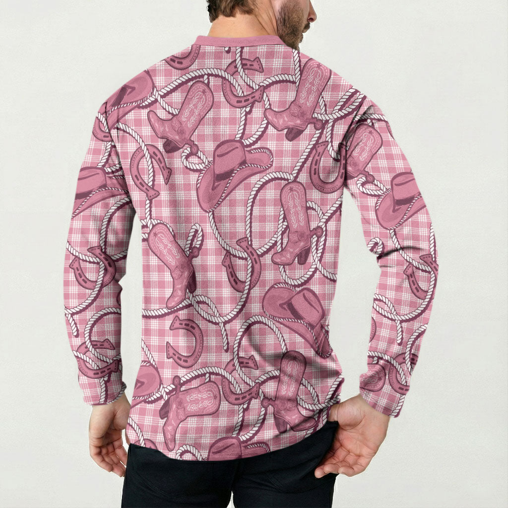 Pink Hawaii Palaka Cowboy Button Sweatshirt Hawaiian Paniolo Festival Spirit LT19 - Polynesian Pride