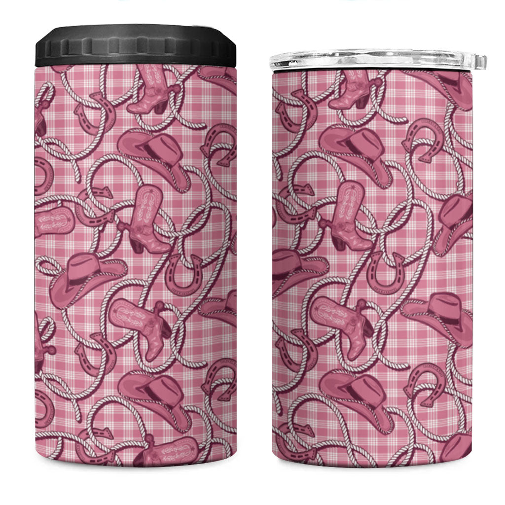 Pink Hawaii Palaka Cowboy 4 in 1 Can Cooler Tumbler Hawaiian Paniolo Festival Spirit LT19 One Size: 16 oz Pink - Polynesian Pride