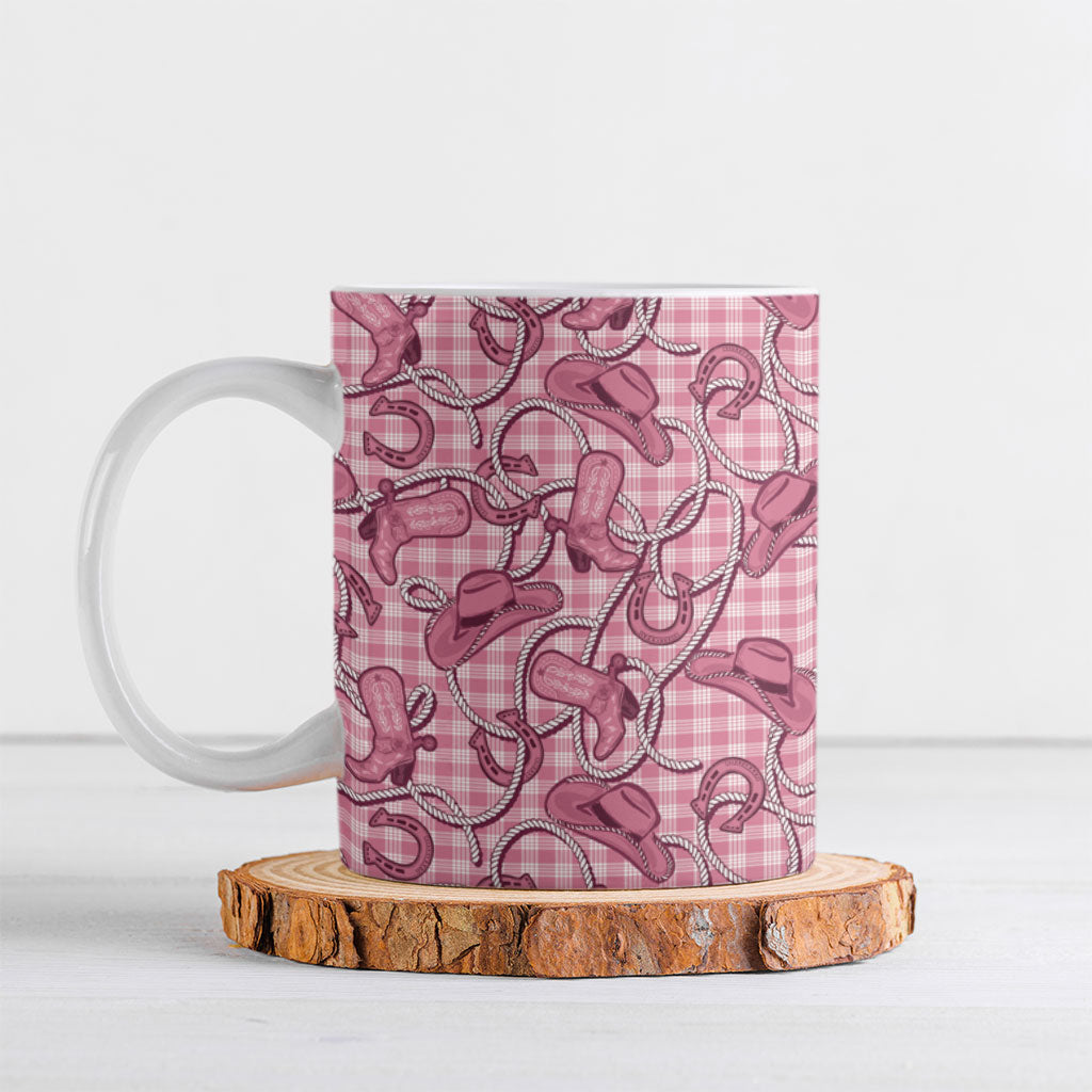 Pink Hawaii Palaka Cowboy Ceramic Mug Hawaiian Paniolo Festival Spirit LT19 Pink - Polynesian Pride