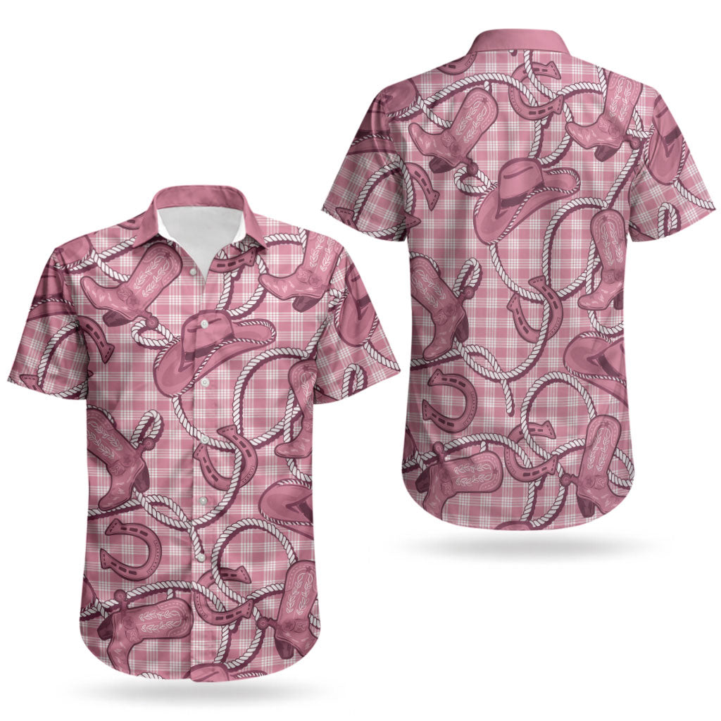 Pink Hawaii Palaka Cowboy Couples Matching Puletasi and Hawaiian Shirt Hawaiian Paniolo Festival Spirit LT19 - Polynesian Pride