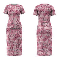 Pink Hawaii Palaka Cowboy Couples Matching Short Sleeve Bodycon Dress and Long Sleeve Button Shirt Hawaiian Paniolo Festival Spirit LT19 - Polynesian Pride
