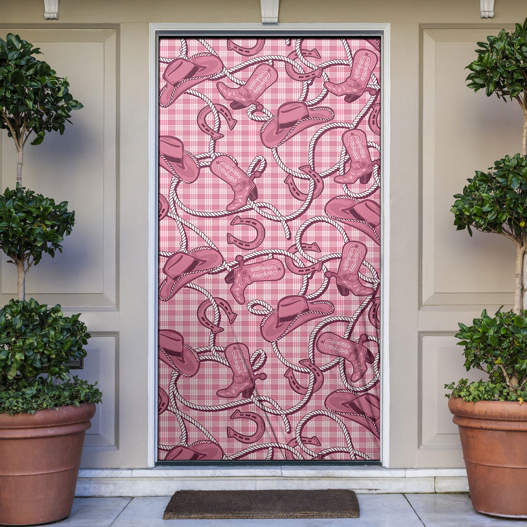 Pink Hawaii Palaka Cowboy Door Cover Hawaiian Paniolo Festival Spirit LT19 Pink - Polynesian Pride