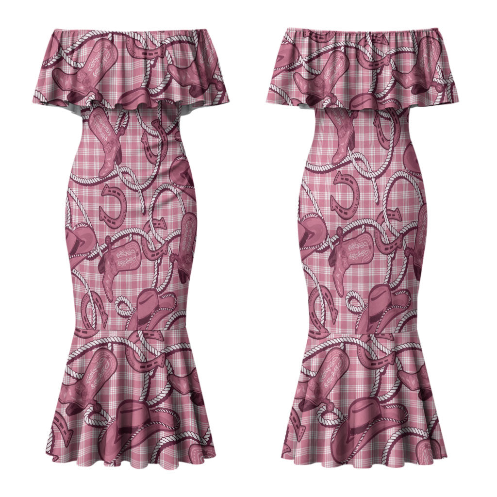 Pink Hawaii Palaka Cowboy Family Matching Mermaid Dress and Hawaiian Shirt Hawaiian Paniolo Festival Spirit LT19 Mom's Dress Pink - Polynesian Pride